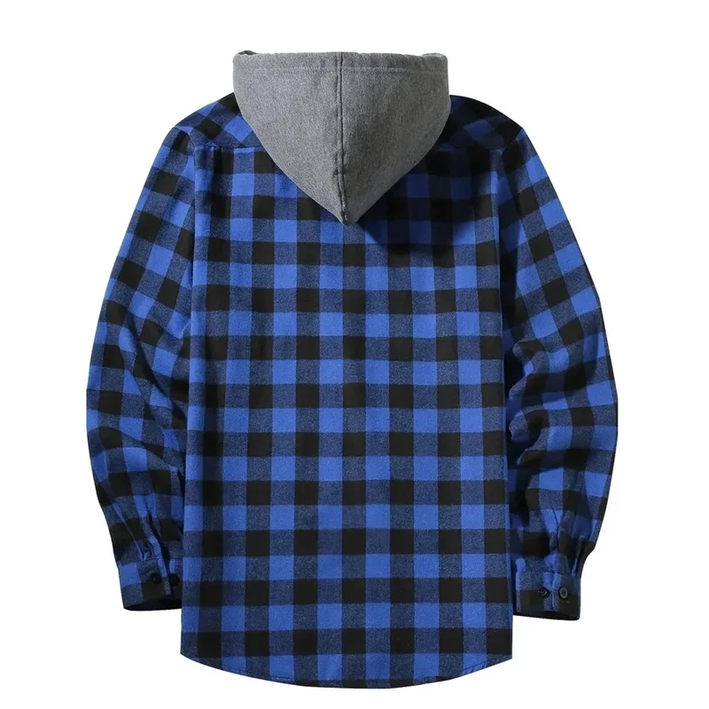 Spring Autumn Men Hoodie Sweatshirt Classic Plaid Casual Button Hooded Long Sleeve Coat Double Pockets Hoodie Men Cardigan Tops