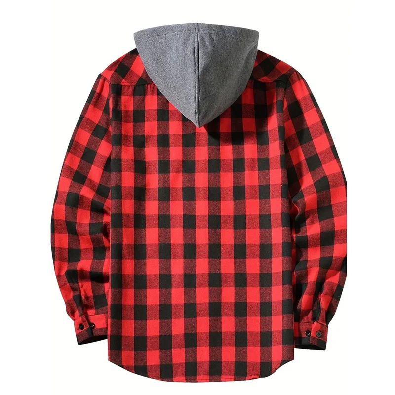 Spring Autumn Men Hoodie Sweatshirt Classic Plaid Casual Button Hooded Long Sleeve Coat Double Pockets Hoodie Men Cardigan Tops