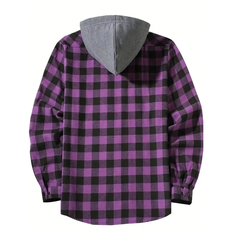 Spring Autumn Men Hoodie Sweatshirt Classic Plaid Casual Button Hooded Long Sleeve Coat Double Pockets Hoodie Men Cardigan Tops