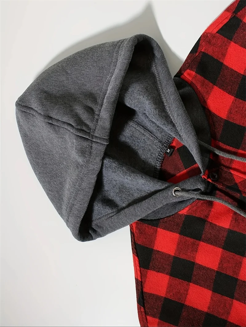 Spring Autumn Men Hoodie Sweatshirt Classic Plaid Casual Button Hooded Long Sleeve Coat Double Pockets Hoodie Men Cardigan Tops