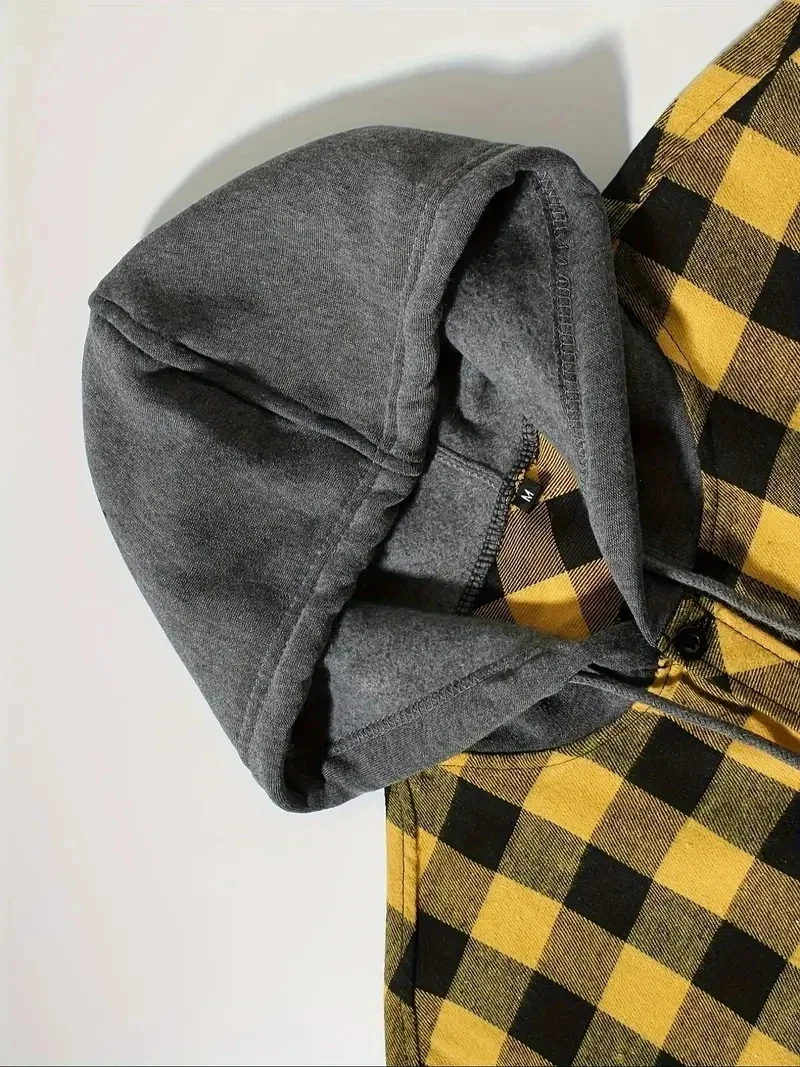 Spring Autumn Men Hoodie Sweatshirt Classic Plaid Casual Button Hooded Long Sleeve Coat Double Pockets Hoodie Men Cardigan Tops