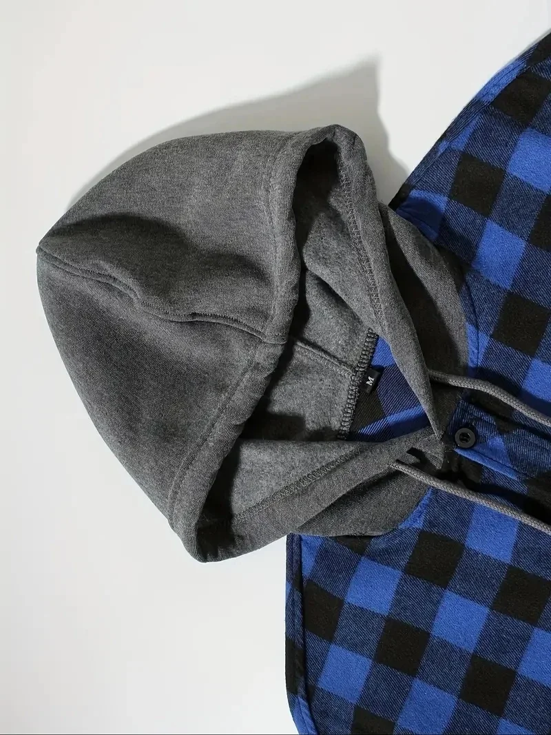 Spring Autumn Men Hoodie Sweatshirt Classic Plaid Casual Button Hooded Long Sleeve Coat Double Pockets Hoodie Men Cardigan Tops