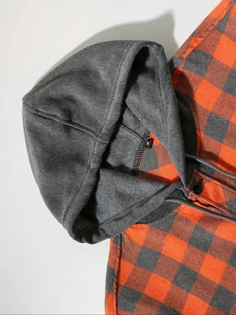 Spring Autumn Men Hoodie Sweatshirt Classic Plaid Casual Button Hooded Long Sleeve Coat Double Pockets Hoodie Men Cardigan Tops