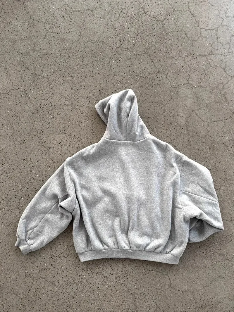 Vintage Reversible Plaid Lining Zipper Hoodie Unisex Gray Sweatshirt with Blue Tartan Inner Y2K Casual Streetwear men clothing