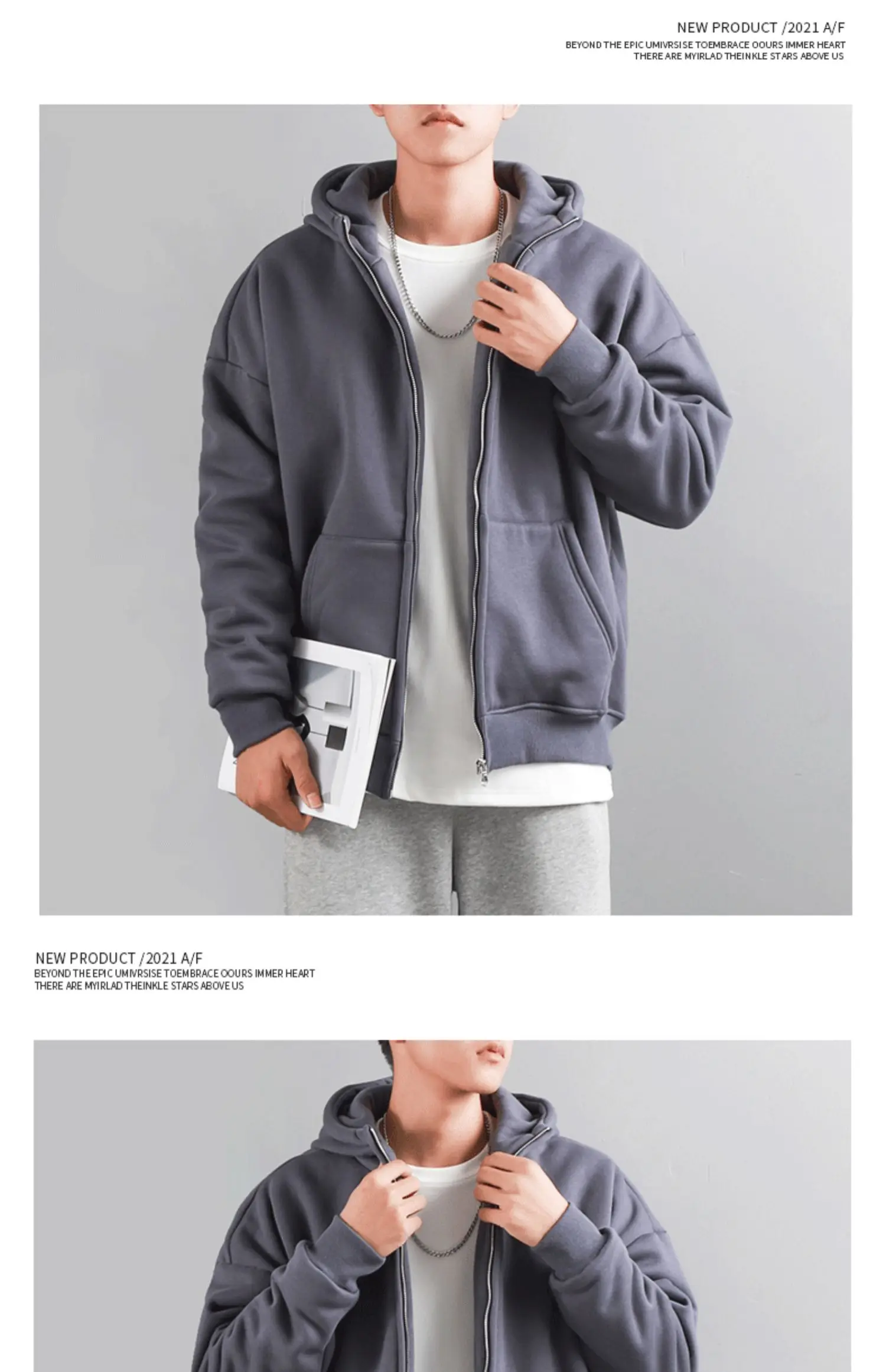 Dukeen Winter Hoodies for Men with Fleece Thicken Warm Zip-Up Hooded Shirt Casual Solid Color Woman Clothing White Black Coat