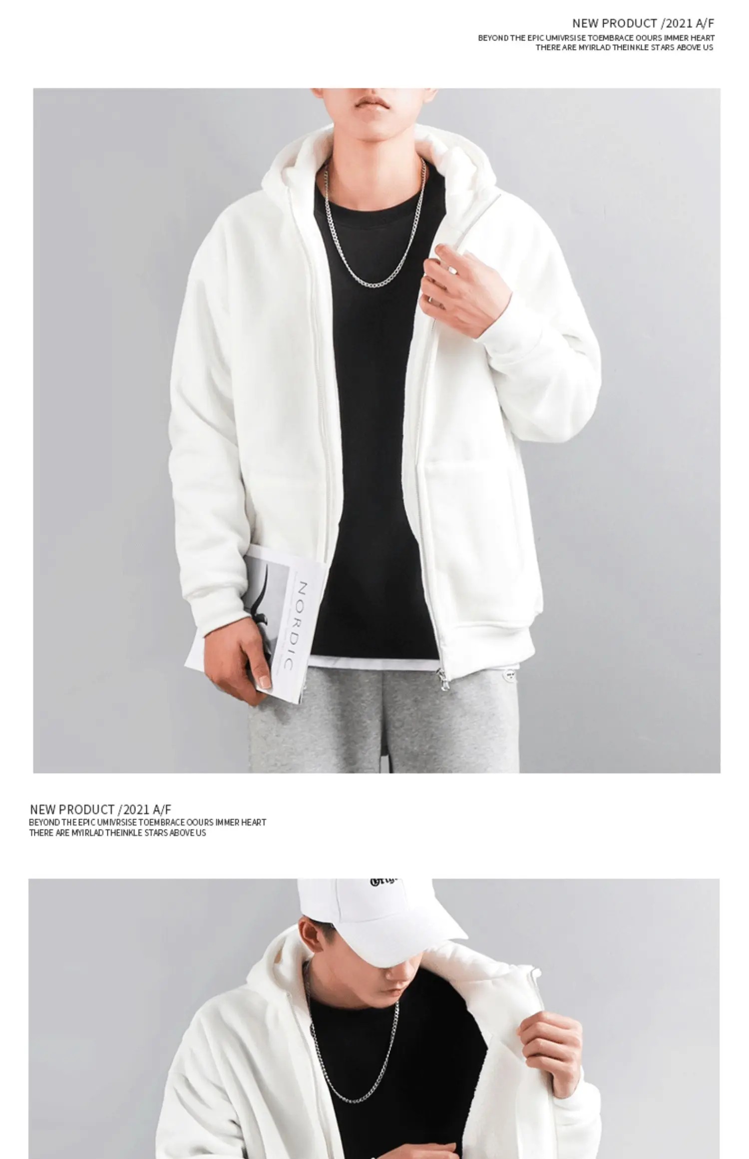 Dukeen Winter Hoodies for Men with Fleece Thicken Warm Zip-Up Hooded Shirt Casual Solid Color Woman Clothing White Black Coat