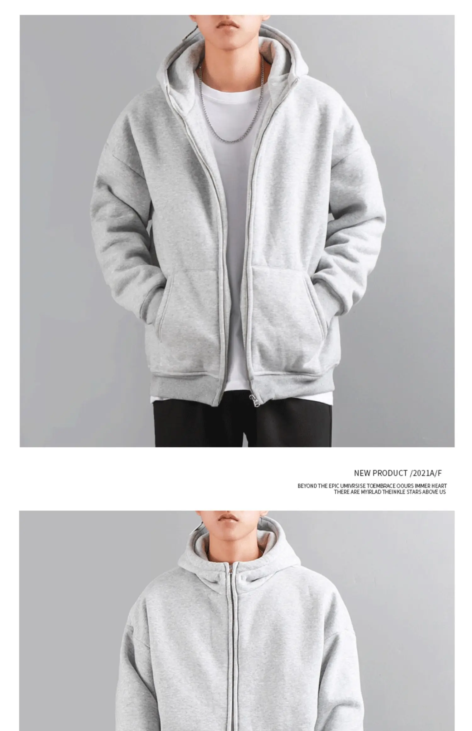 Dukeen Winter Hoodies for Men with Fleece Thicken Warm Zip-Up Hooded Shirt Casual Solid Color Woman Clothing White Black Coat