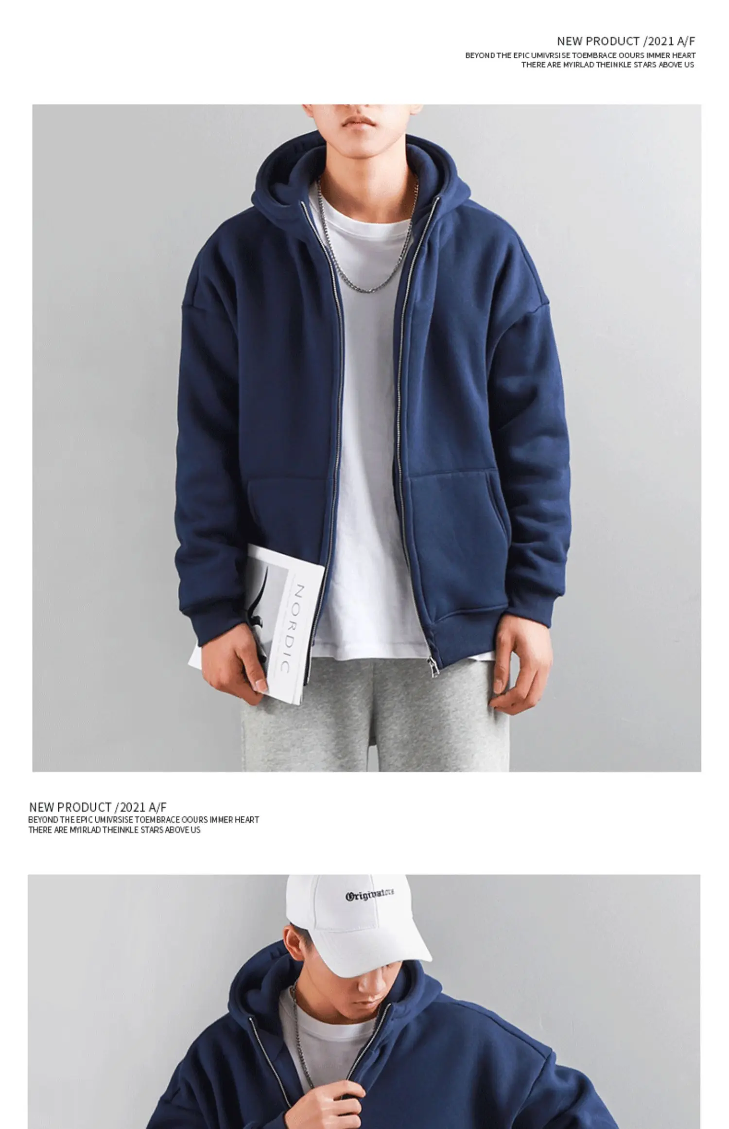 Dukeen Winter Hoodies for Men with Fleece Thicken Warm Zip-Up Hooded Shirt Casual Solid Color Woman Clothing White Black Coat