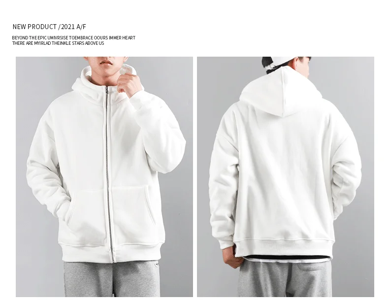 Dukeen Winter Hoodies for Men with Fleece Thicken Warm Zip-Up Hooded Shirt Casual Solid Color Woman Clothing White Black Coat