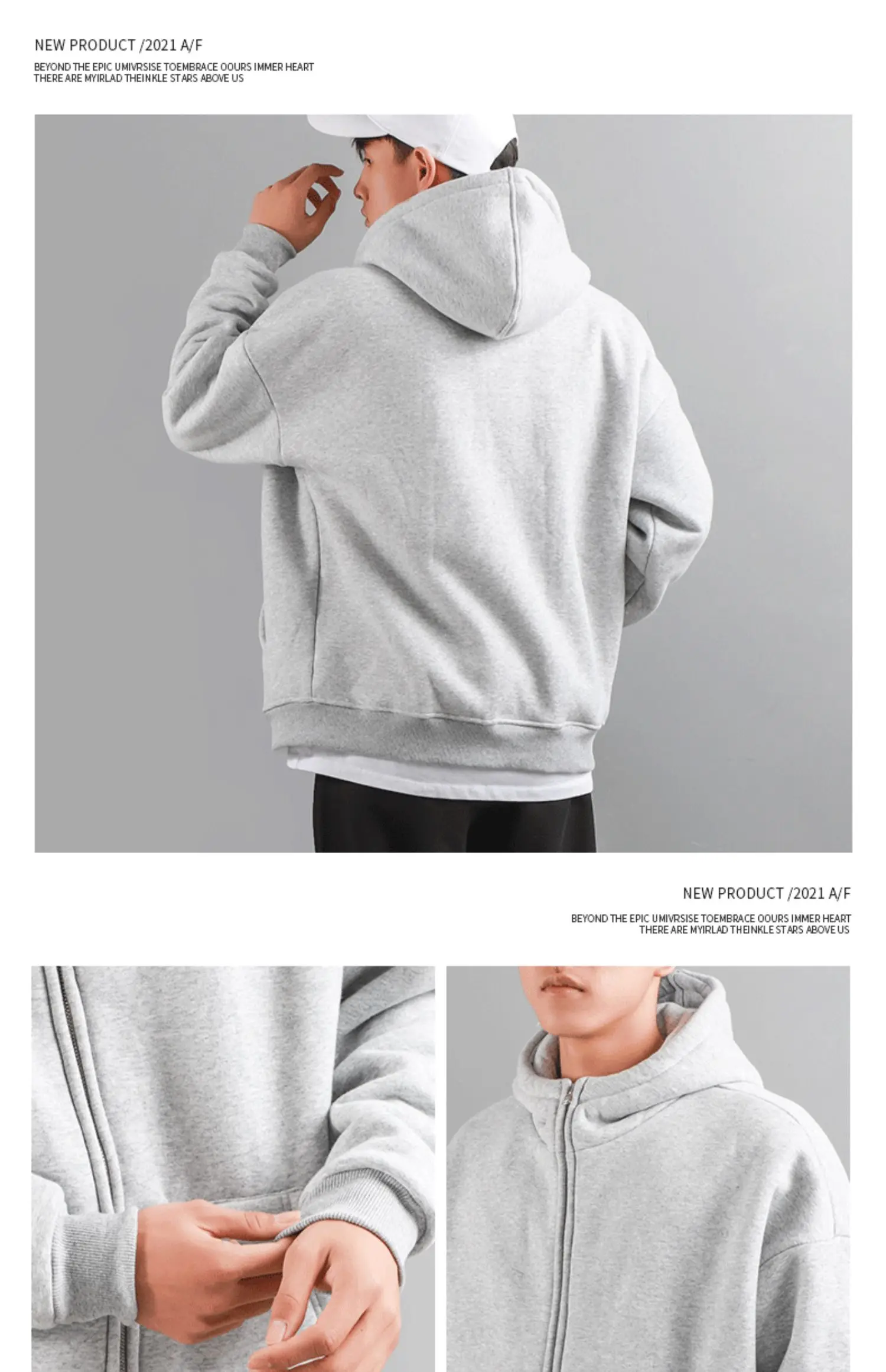 Dukeen Winter Hoodies for Men with Fleece Thicken Warm Zip-Up Hooded Shirt Casual Solid Color Woman Clothing White Black Coat