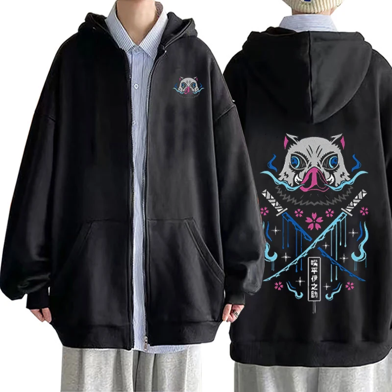 Inosuke Anime Hoodies Men Women Kimetsu no Yaiba Kawaii Manga Sweatshirts Gothic Harajuku Hooded Pullover Casual Streetwear