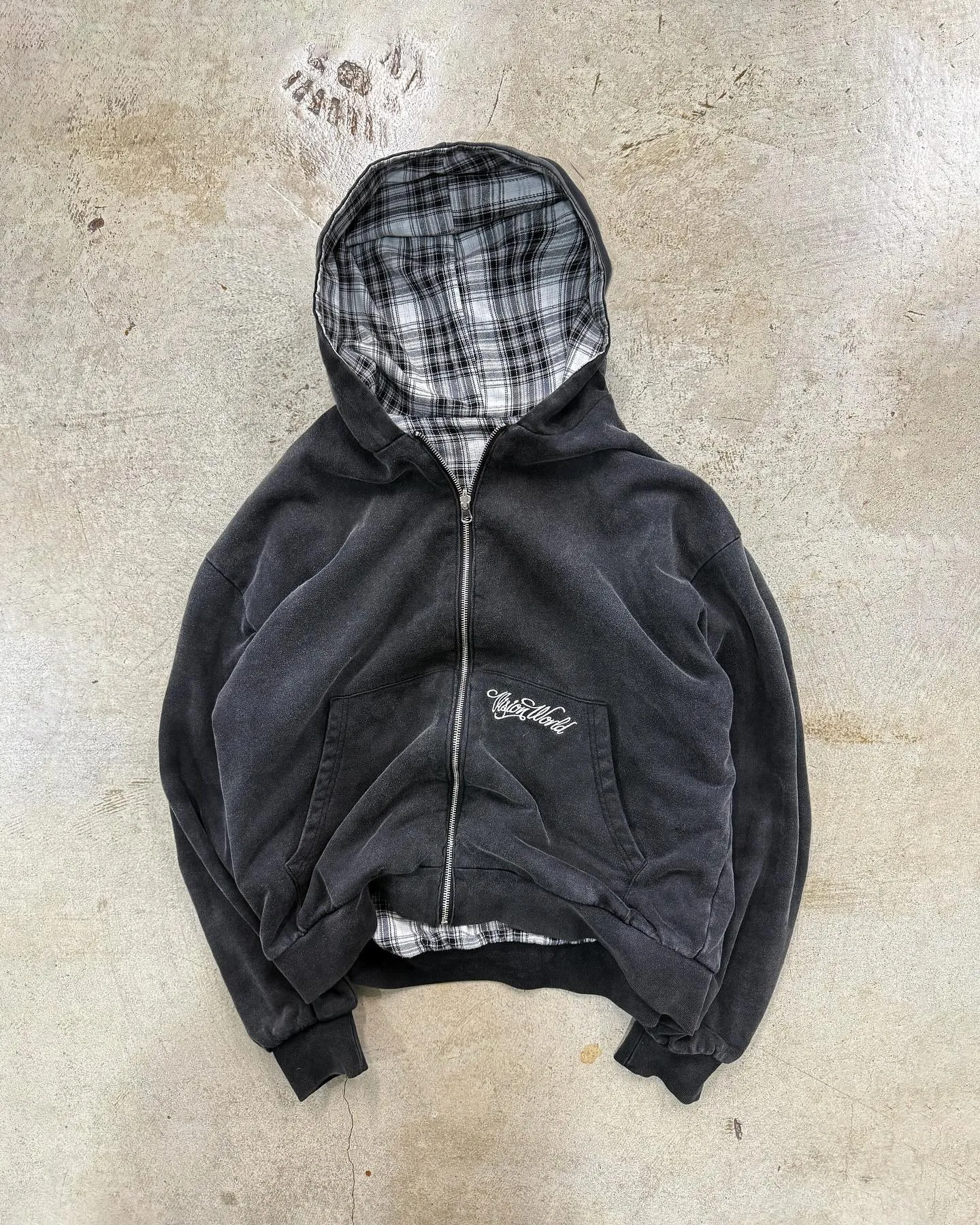 KAMEHARA American Retro Reversible Plaid Zipper Hoodie Sweatshirt Mens Womens Casual Plaid Hoodies Solid Color Lining Y2K 골프웨어