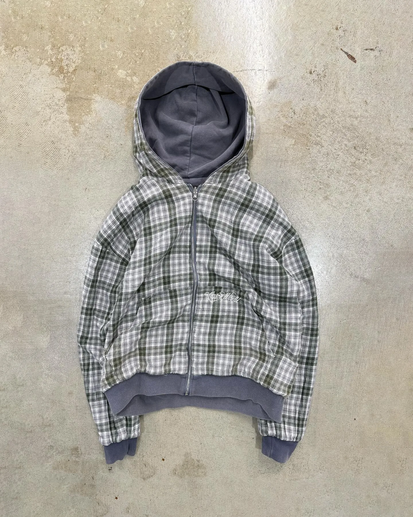 KAMEHARA American Retro Reversible Plaid Zipper Hoodie Sweatshirt Mens Womens Casual Plaid Hoodies Solid Color Lining Y2K 골프웨어
