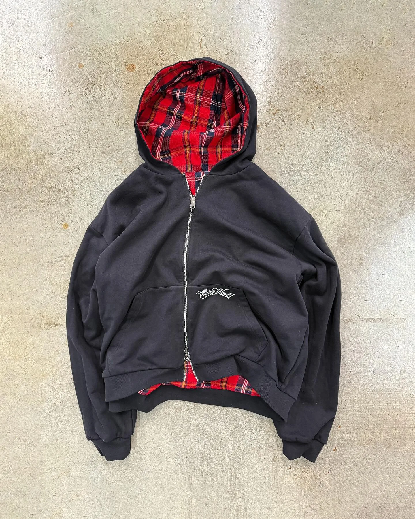 KAMEHARA American Retro Reversible Plaid Zipper Hoodie Sweatshirt Mens Womens Casual Plaid Hoodies Solid Color Lining Y2K 골프웨어