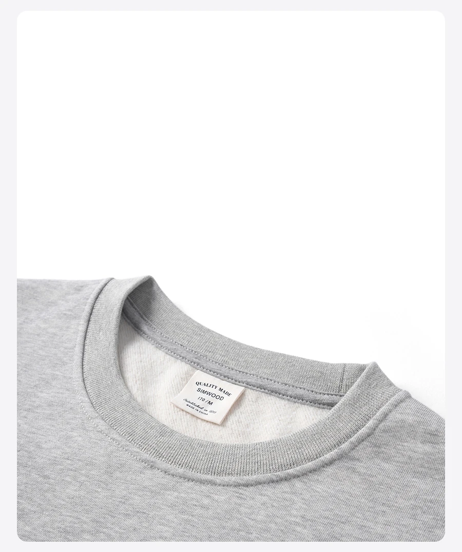 SIMWOOD 2026 Autumn Winter New Oversize 340gsm Warm Brushed Finish Lining Sweatshirts Men Embroidery Basic Running Pullover Tops