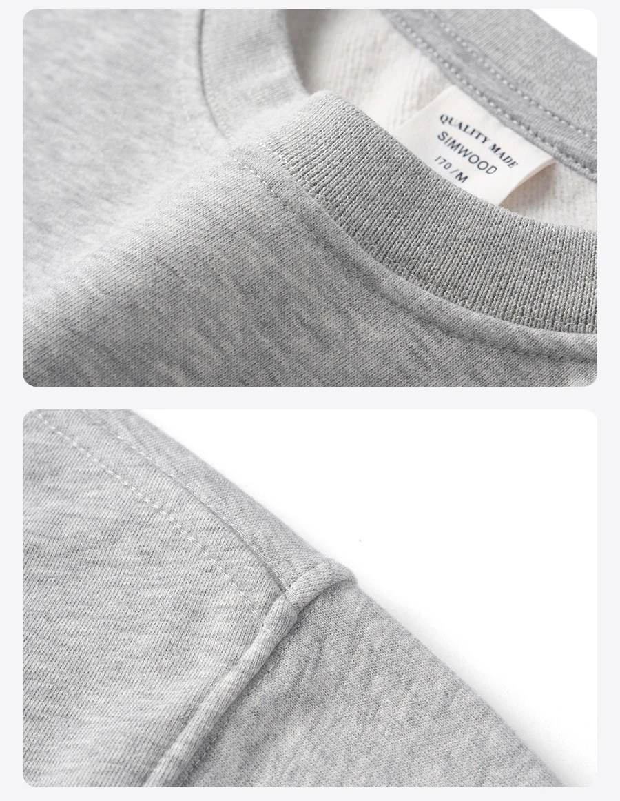 SIMWOOD 2026 Autumn Winter New Oversize 340gsm Warm Brushed Finish Lining Sweatshirts Men Embroidery Basic Running Pullover Tops