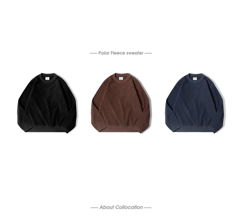 MADEN Men Polar Fleece Sweatshirt Autumn Winter Long Sleeve Round Neck Pullover Warm Thickened Bottom Shirt Black Sweatshirt