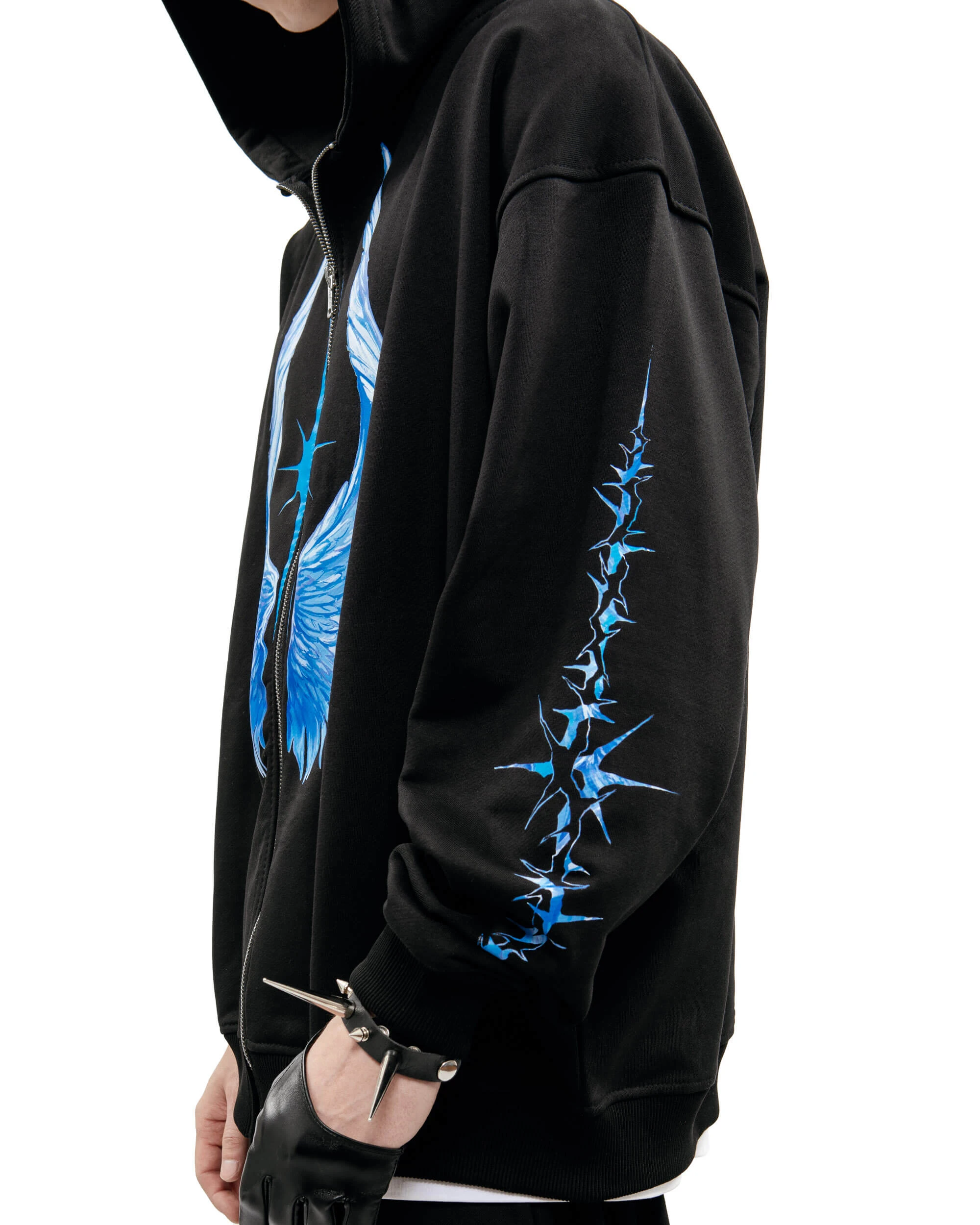 Streetwear Men Zipper Hoodie Bright Side Graphic Print Zip Hooded Pullover Sweatshirt Hip Hop Jacket Y2K Coat Clothing Goth Tops