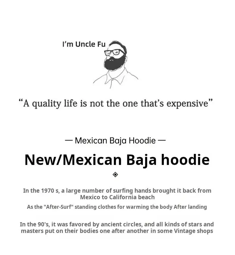 Maden Men's Mexican Style Baja Hoodie Stripe Knit Pullover with Half-Zip Lightweight Loose Fit Sweatshirt for Spring and Autumn