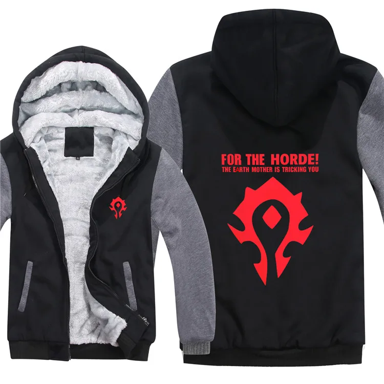 New Winter Warm WOW Hoodie Game Dota 2 Coat ALLIANCE&Horde Jacket Coat Men Thick Fleece Zipper Luminous WOW Sweatshirts