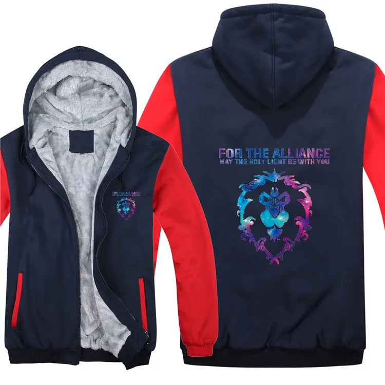 New Winter Warm WOW Hoodie Game Dota 2 Coat ALLIANCE&Horde Jacket Coat Men Thick Fleece Zipper Luminous WOW Sweatshirts