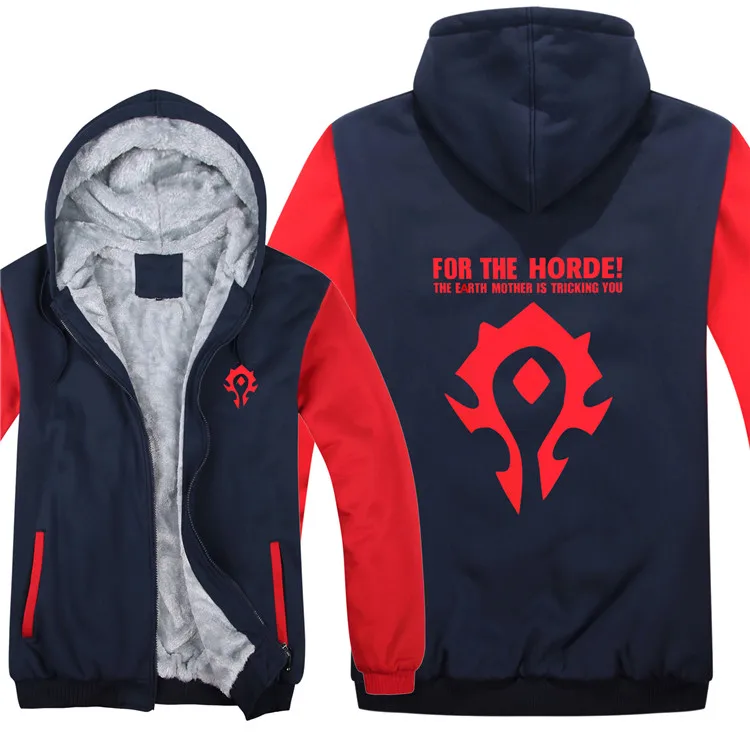 New Winter Warm WOW Hoodie Game Dota 2 Coat ALLIANCE&Horde Jacket Coat Men Thick Fleece Zipper Luminous WOW Sweatshirts
