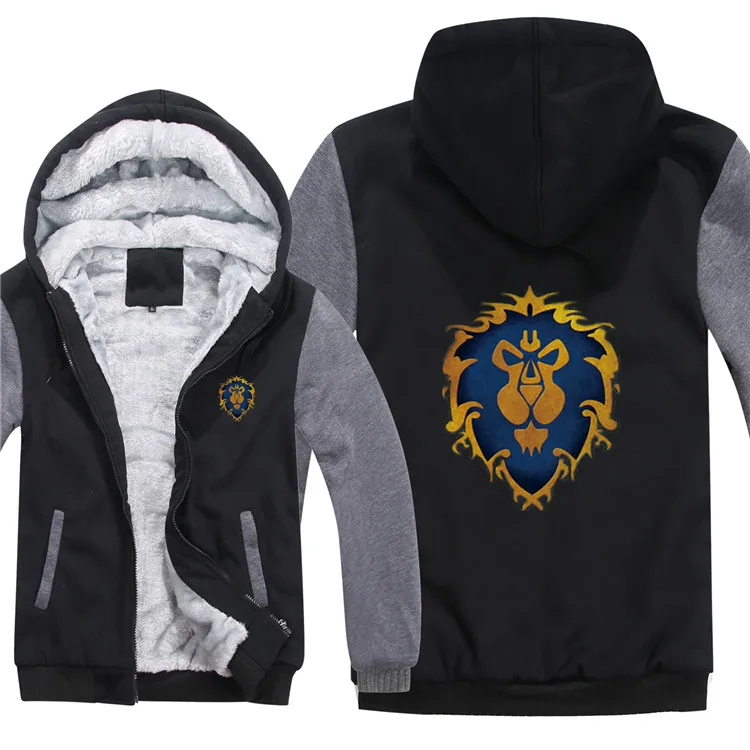 New Winter Warm WOW Hoodie Game Dota 2 Coat ALLIANCE&Horde Jacket Coat Men Thick Fleece Zipper Luminous WOW Sweatshirts