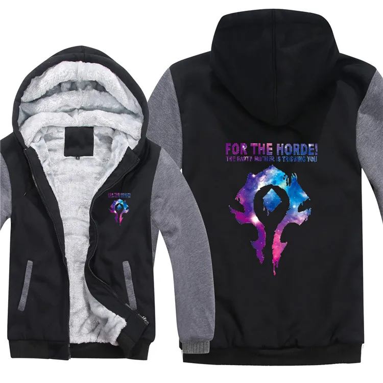 New Winter Warm WOW Hoodie Game Dota 2 Coat ALLIANCE&Horde Jacket Coat Men Thick Fleece Zipper Luminous WOW Sweatshirts