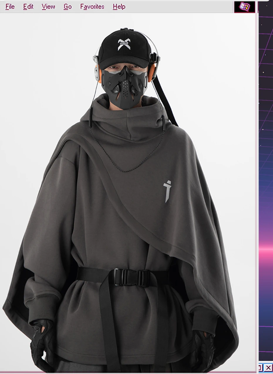 ARENS Fashion Cloak Hoodies Men Techwear Streetwear Hoodie Pullovers Black Gray Darkwear Oversized High Collar Sweatshirt Unisex