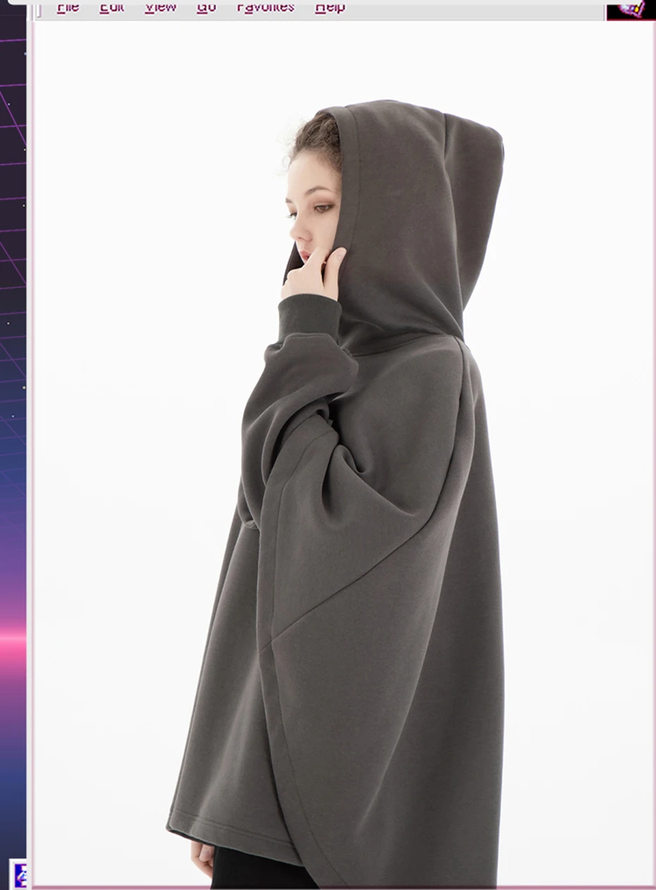 ARENS Fashion Cloak Hoodies Men Techwear Streetwear Hoodie Pullovers Black Gray Darkwear Oversized High Collar Sweatshirt Unisex
