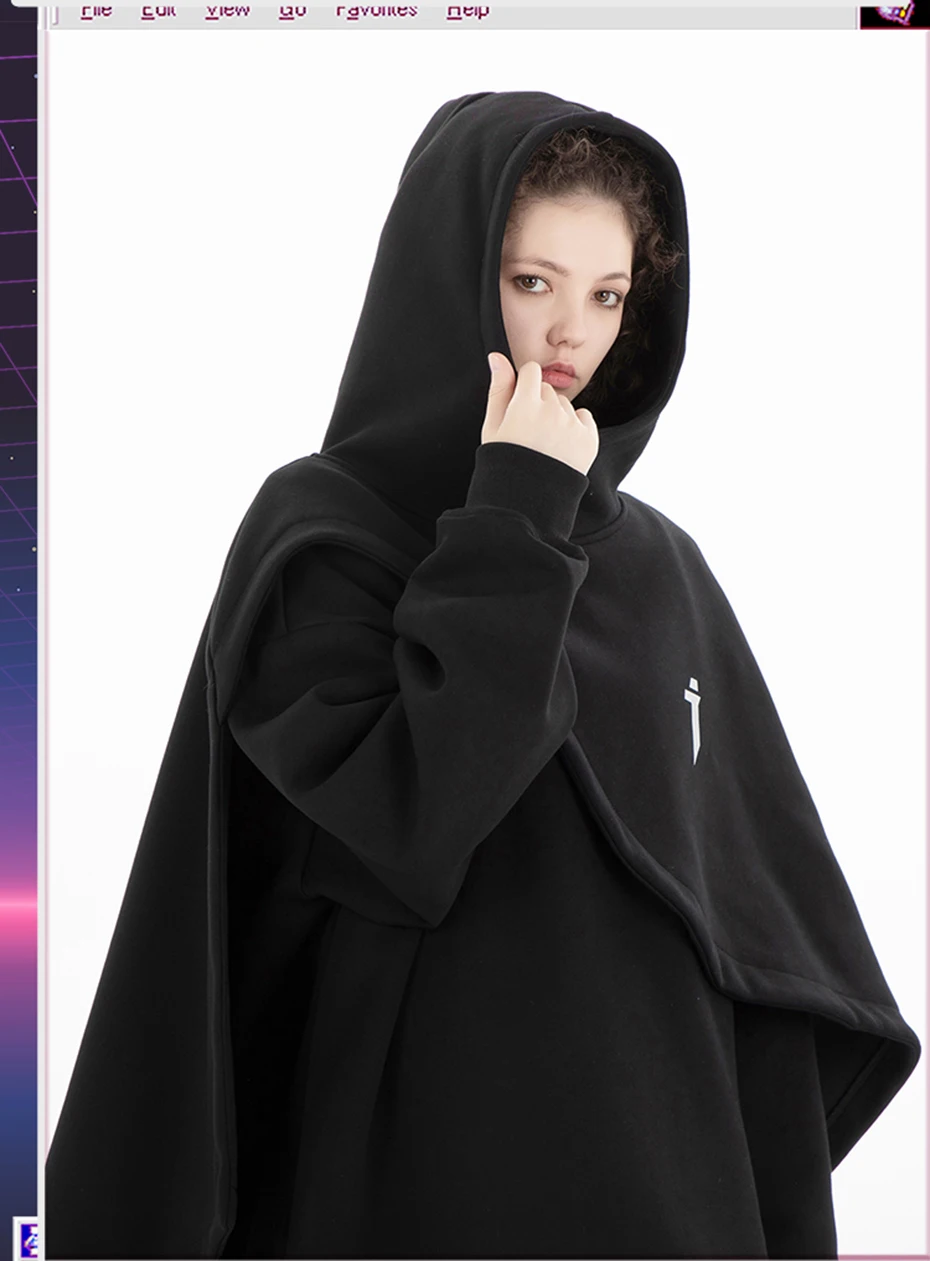 ARENS Fashion Cloak Hoodies Men Techwear Streetwear Hoodie Pullovers Black Gray Darkwear Oversized High Collar Sweatshirt Unisex