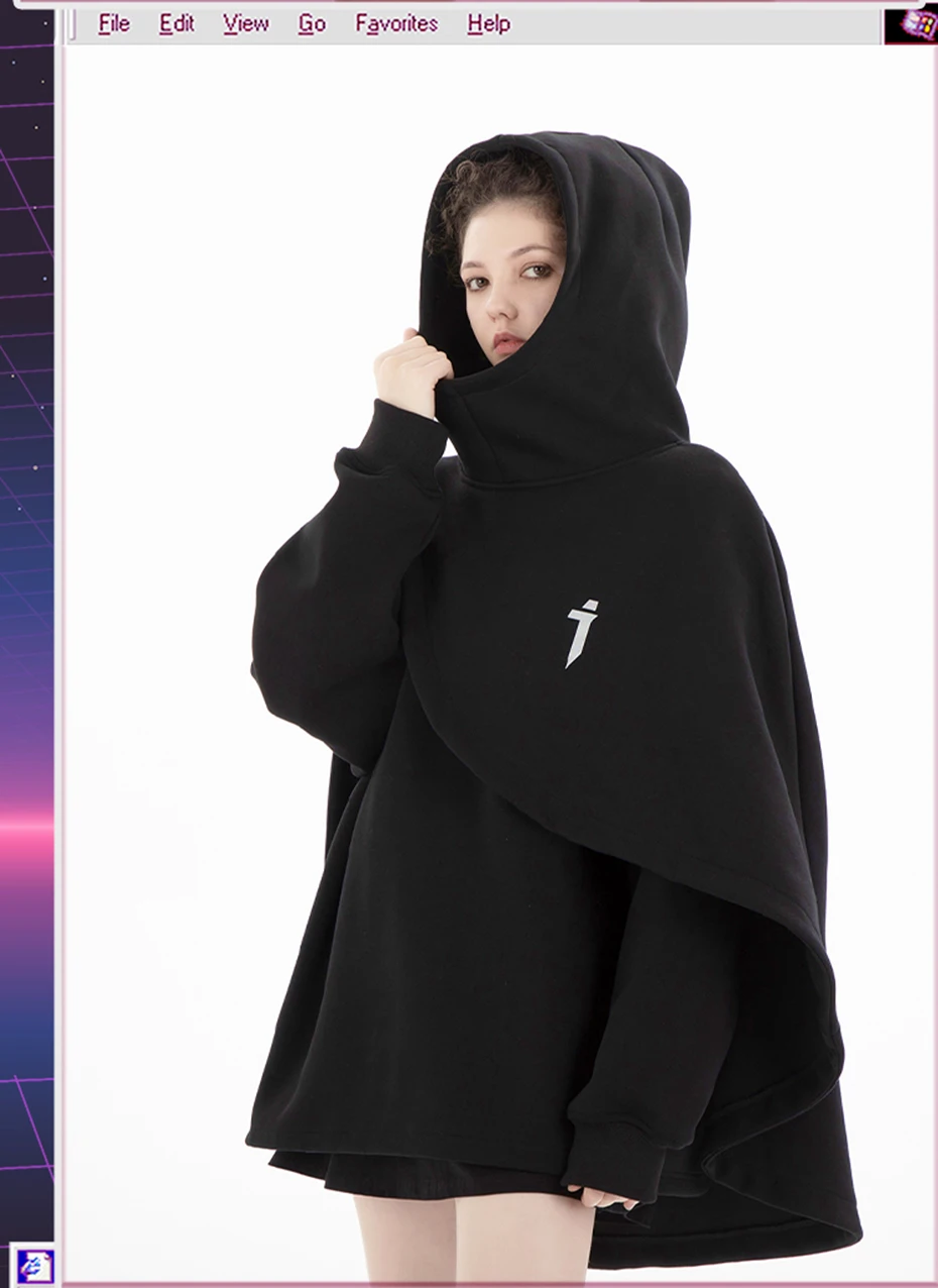 ARENS Fashion Cloak Hoodies Men Techwear Streetwear Hoodie Pullovers Black Gray Darkwear Oversized High Collar Sweatshirt Unisex