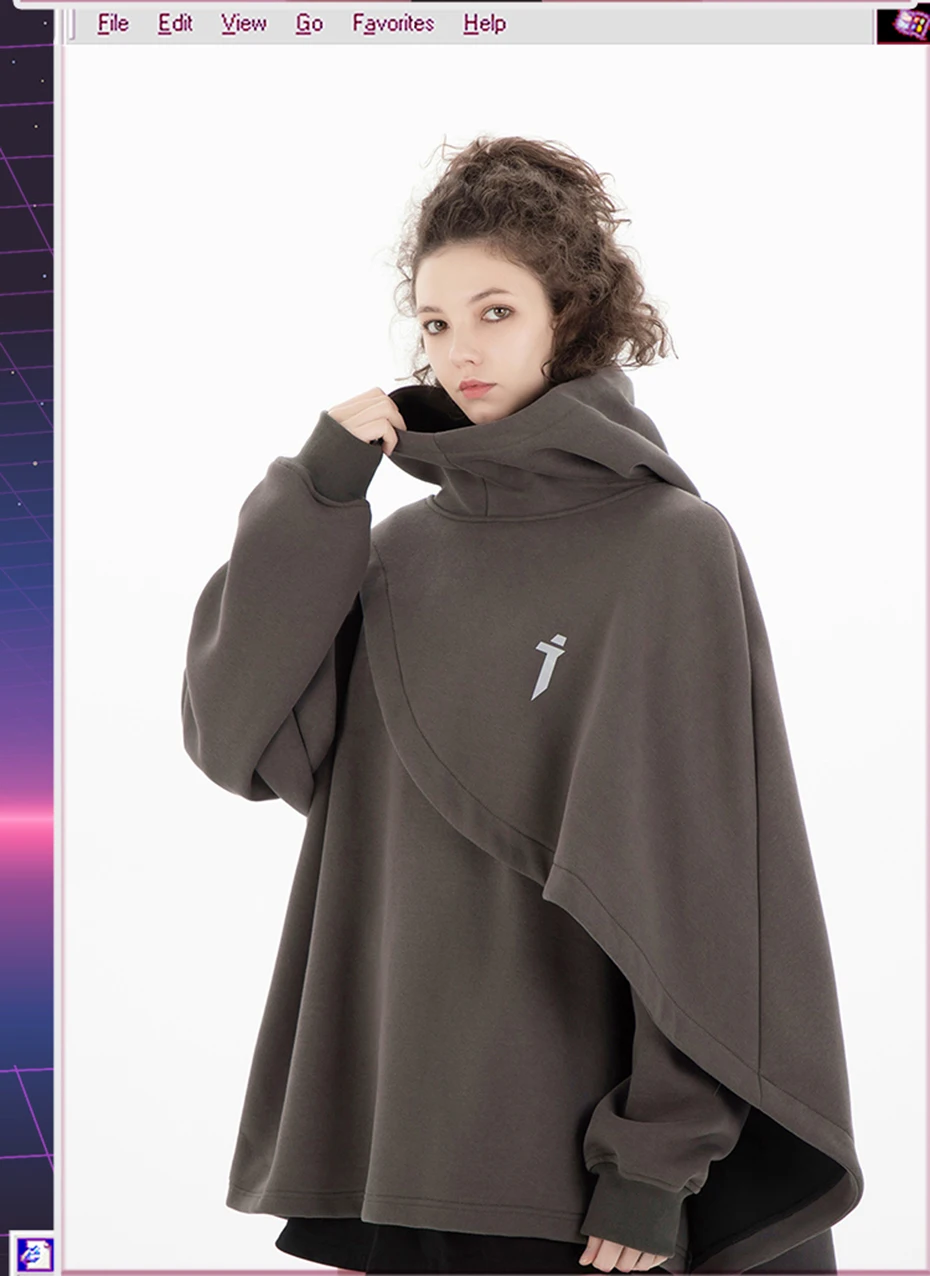 ARENS Fashion Cloak Hoodies Men Techwear Streetwear Hoodie Pullovers Black Gray Darkwear Oversized High Collar Sweatshirt Unisex