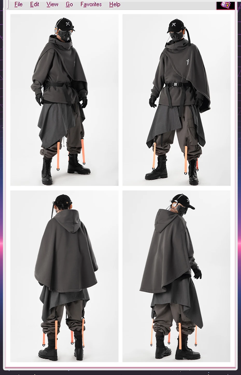 ARENS Fashion Cloak Hoodies Men Techwear Streetwear Hoodie Pullovers Black Gray Darkwear Oversized High Collar Sweatshirt Unisex