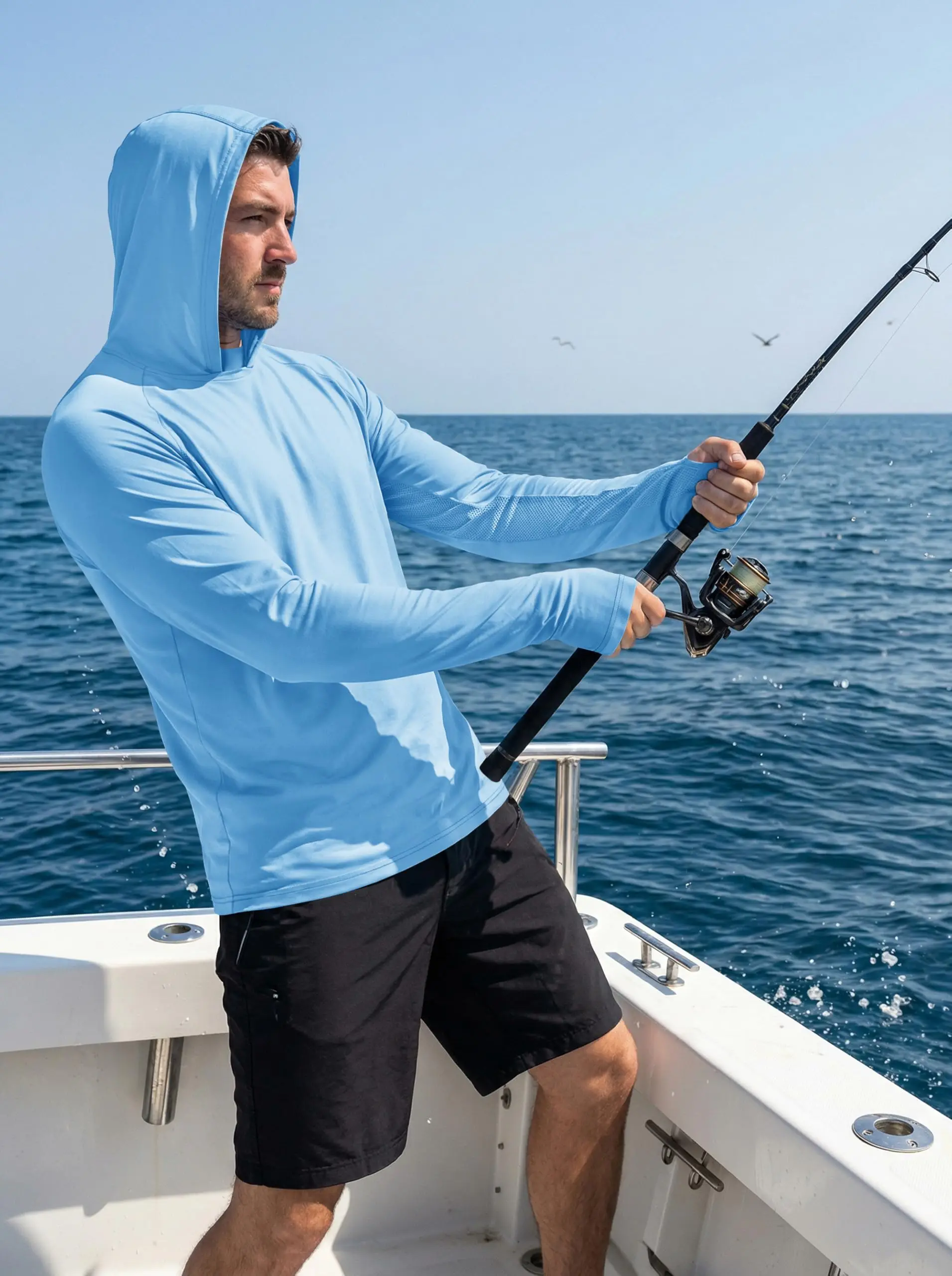TACVASEN Men's UPF 50+ Hoodie Fishing Shirts Long Sleeve High Collar Mesh UV Sun Protection Rash Guard Swim Beach Running Hiking