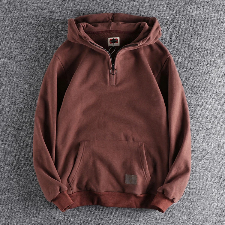 Autumn Winter American Retro 500g Heavyweight Hooded Hoodies Men's Pure Cotton Washed Youth Thickened Velvet Casual Sweatshirt
