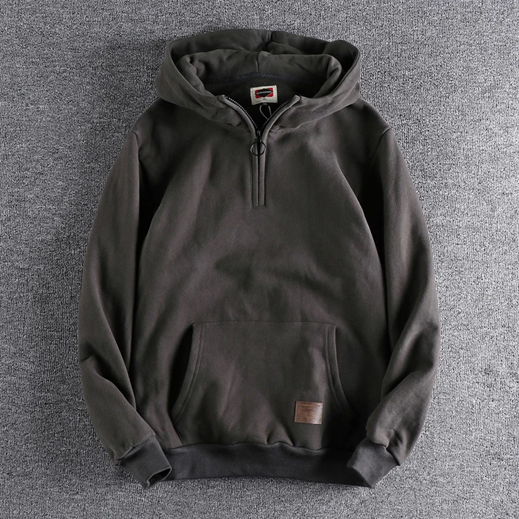 Autumn Winter American Retro 500g Heavyweight Hooded Hoodies Men's Pure Cotton Washed Youth Thickened Velvet Casual Sweatshirt
