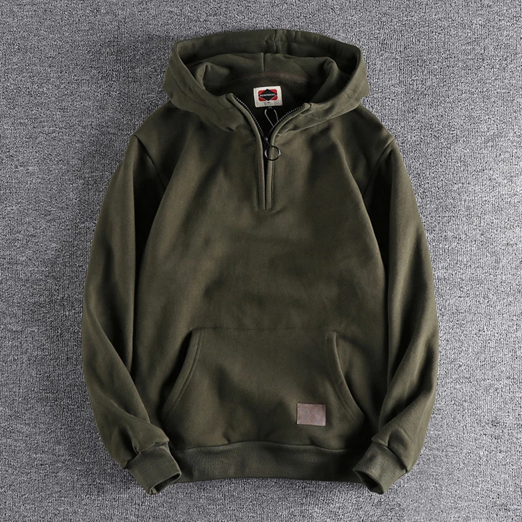 Autumn Winter American Retro 500g Heavyweight Hooded Hoodies Men's Pure Cotton Washed Youth Thickened Velvet Casual Sweatshirt