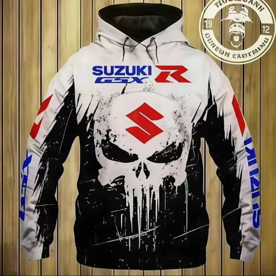 Suzuki 3D Printed Autumn/Winter Vintage Hoodie Motorcycle Jacket for Men Outdoor Street Casual SportsJersey