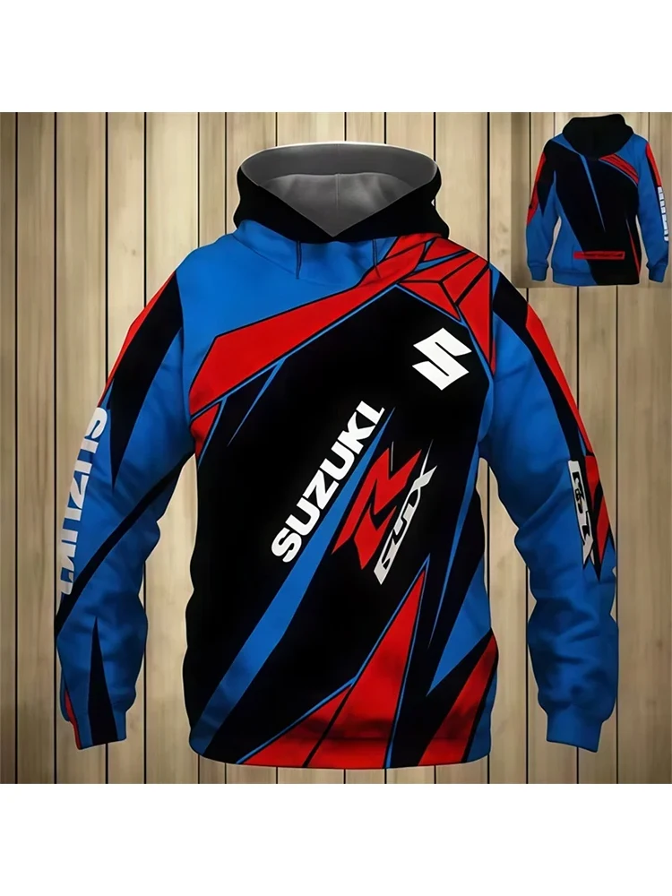 Suzuki 3D Printed Autumn/Winter Vintage Hoodie Motorcycle Jacket for Men Outdoor Street Casual SportsJersey