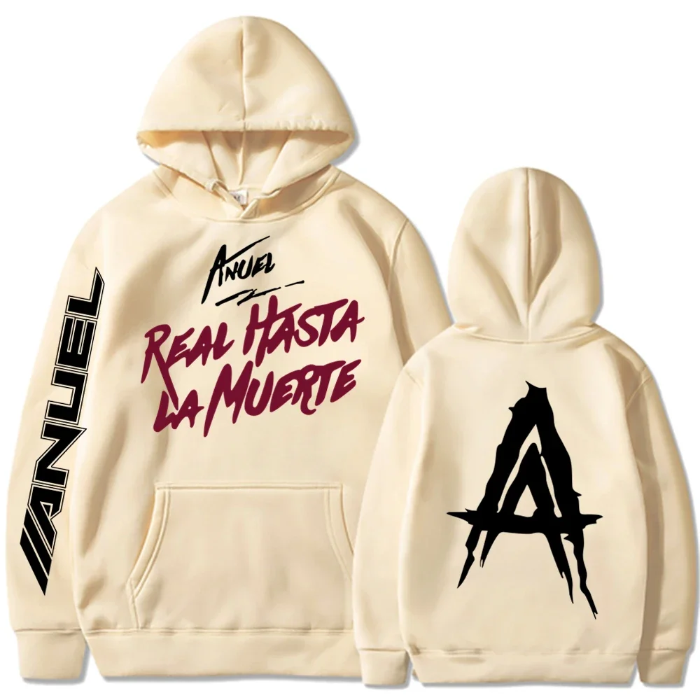 Autumn Fleece Men's Hoodies Anuel AA Real Hasta La Muerte Print Sweatshirts Streetwear Rapper Loose Pullover Casual Hooded Tops