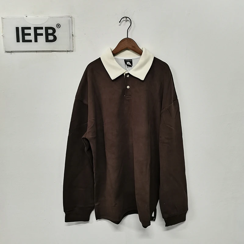 IEFB Korean Style Men's Sweatshirts Loose Turn-down Collar New Simple Contrast Color Male Casual Clothing New Spring Tide 9C7812