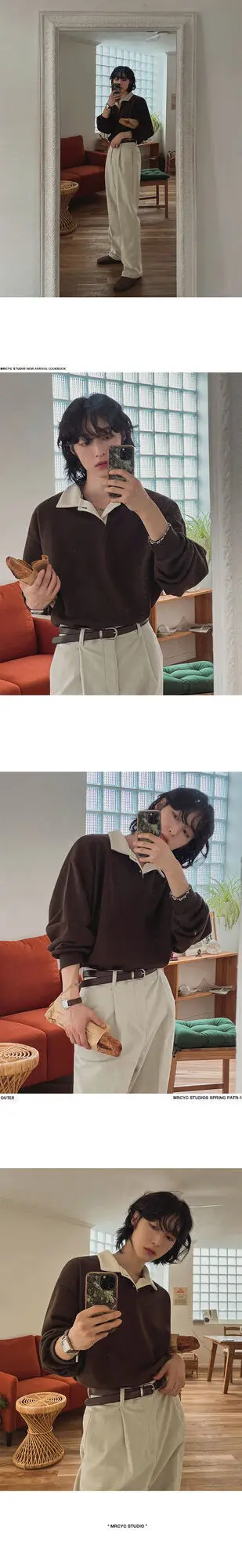 IEFB Korean Style Men's Sweatshirts Loose Turn-down Collar New Simple Contrast Color Male Casual Clothing New Spring Tide 9C7812