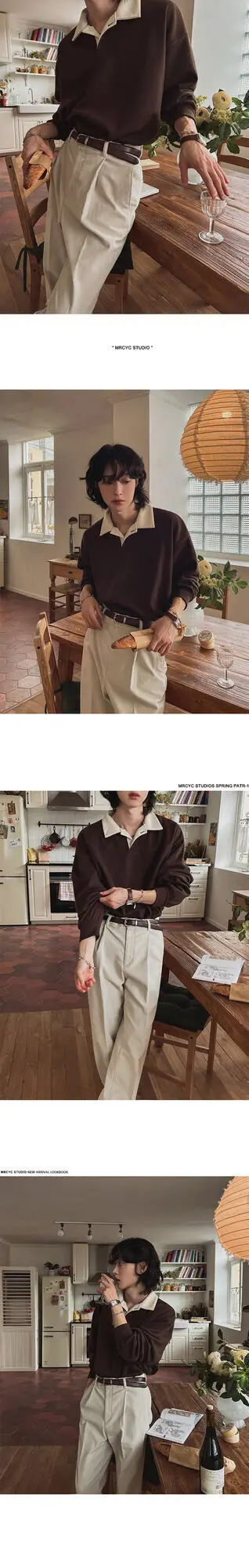 IEFB Korean Style Men's Sweatshirts Loose Turn-down Collar New Simple Contrast Color Male Casual Clothing New Spring Tide 9C7812
