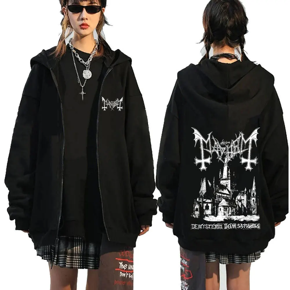 Mayhem De Mysteriis Dom Sathanas Album Zipper Hoodies Death Metal Gothic Zip Up Hoodie Men Women Oversized Fleece Hoody Jacket