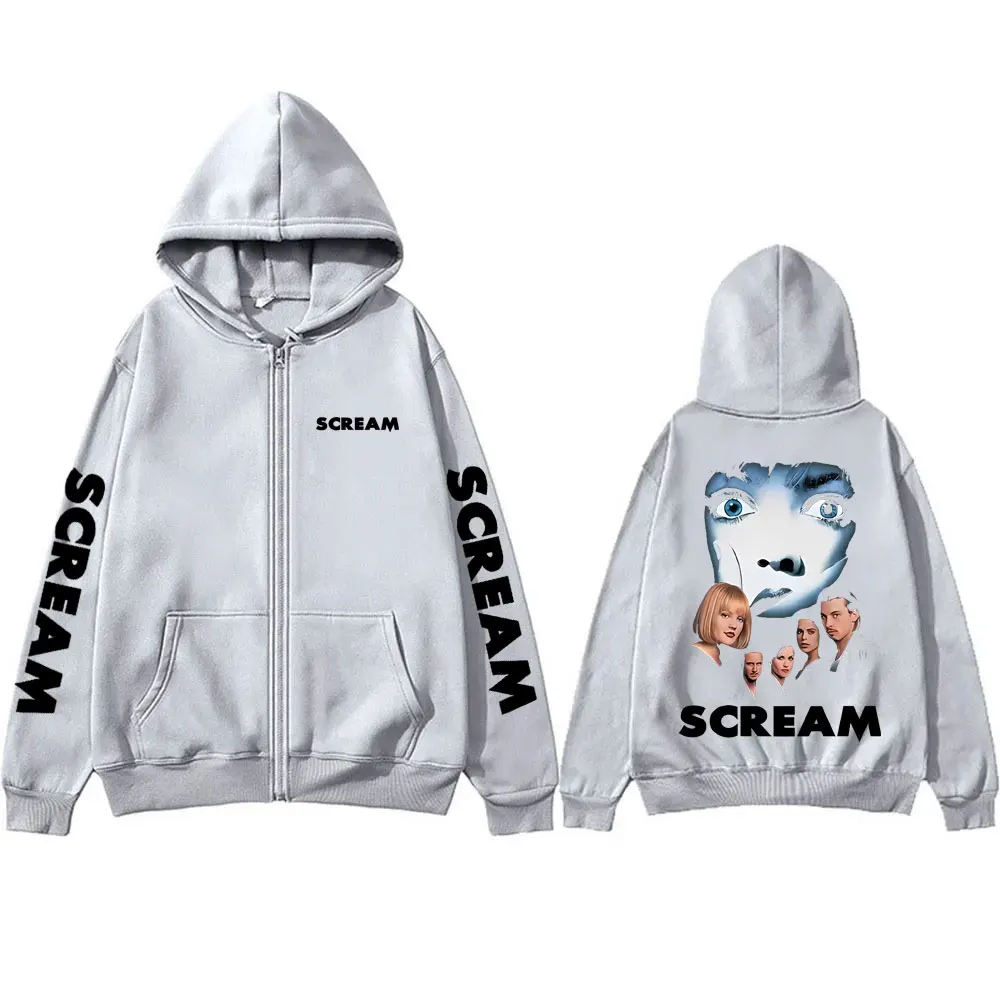 Horror Movie Scream Graphic Zipper Hoodie Billy Loomis Print Zip Up Jacket Men Women Hip Hop Vintage Oversized Zip Up Sweatshirt