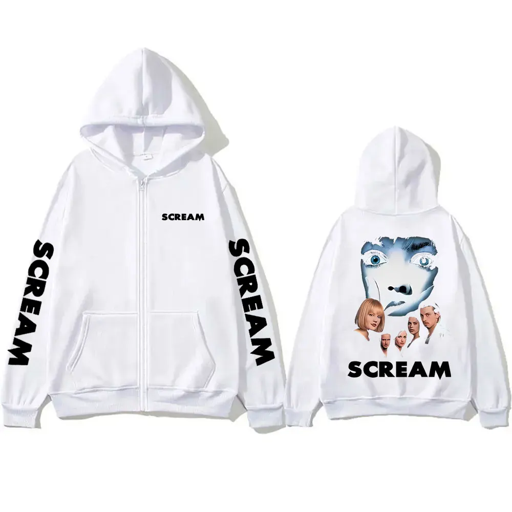 Horror Movie Scream Graphic Zipper Hoodie Billy Loomis Print Zip Up Jacket Men Women Hip Hop Vintage Oversized Zip Up Sweatshirt