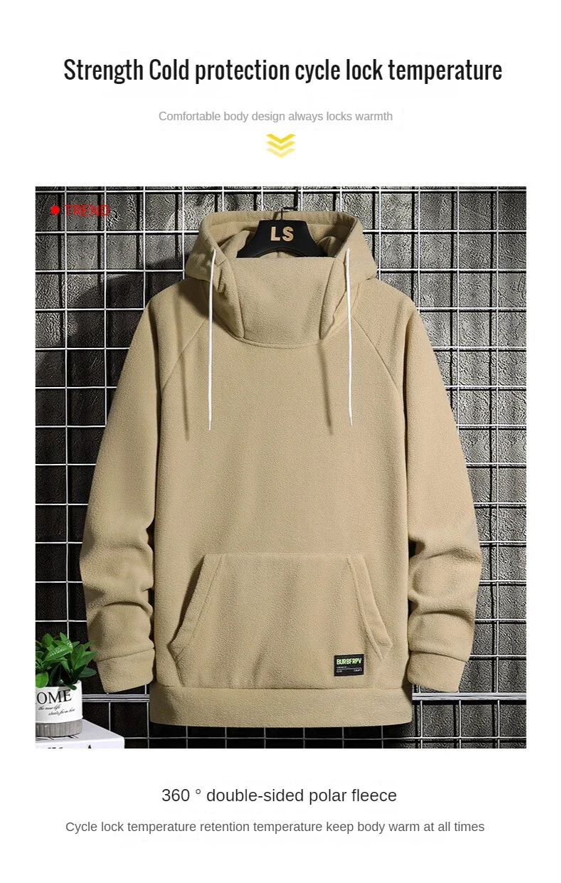 2026 Men's Thick Polar Fleece Sweatshirt Paired Couple Y2k Streetwear Autumn Winter Hood Sports Black Windproof Oversized Hoodie