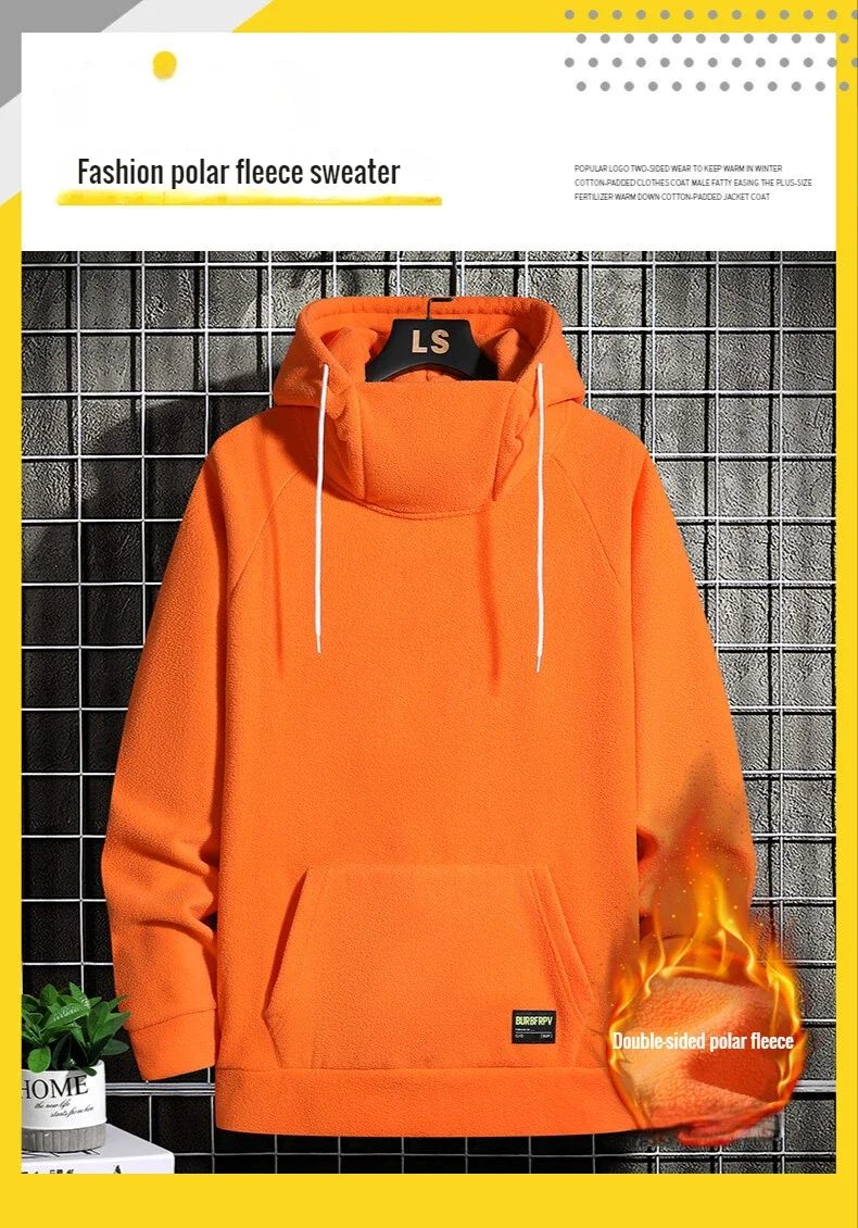 2026 Men's Thick Polar Fleece Sweatshirt Paired Couple Y2k Streetwear Autumn Winter Hood Sports Black Windproof Oversized Hoodie