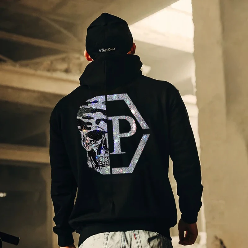 Hoodie Street Sports Cartoon Iron Drill Pattern Hoodie Casual Everything Plus Cashmere Fashion Hoodie